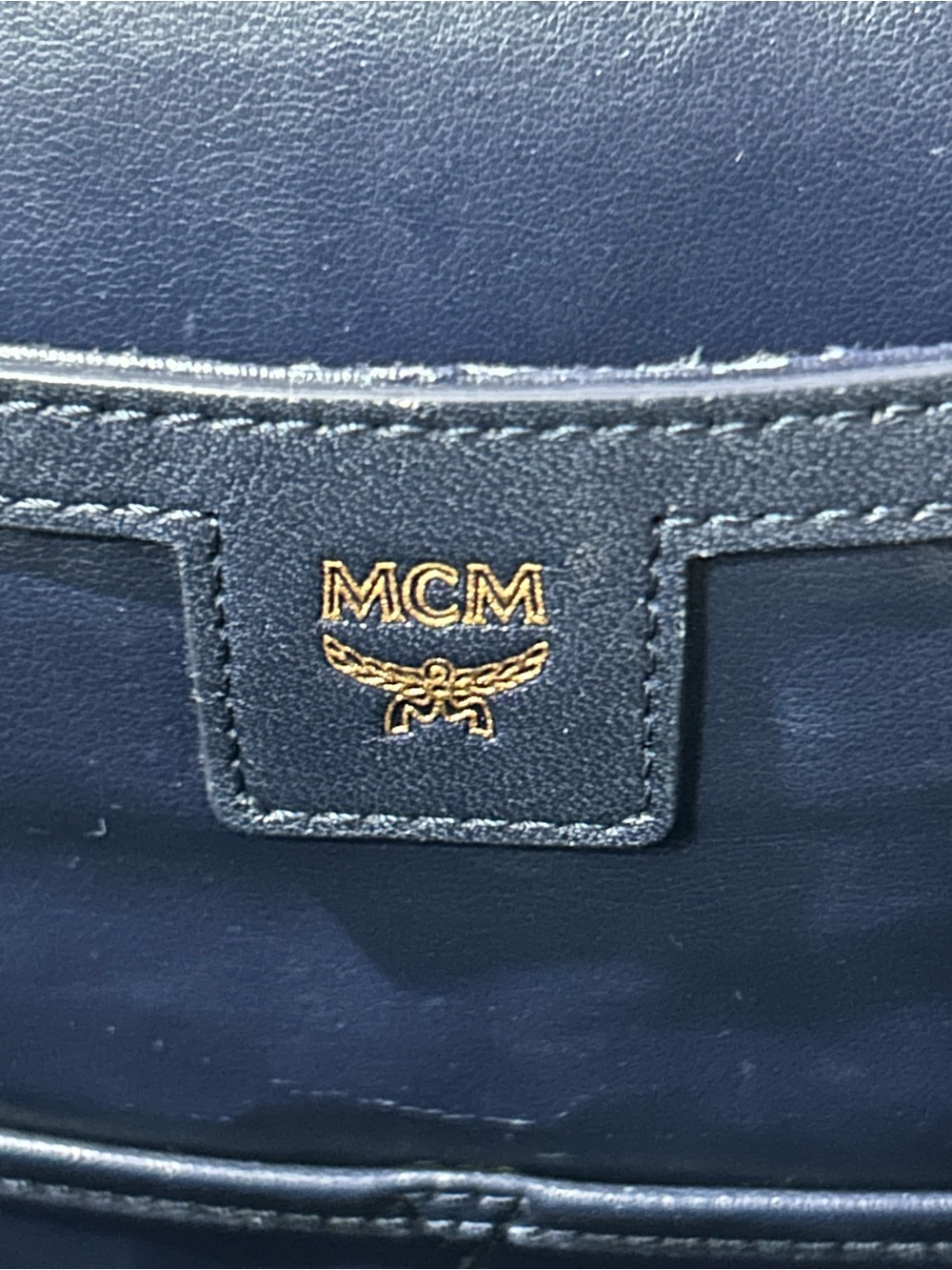 Authentic MCM Stark Backpack White Blue Visetos Size Medium Side Studs Unisex - Picture 10 of 14